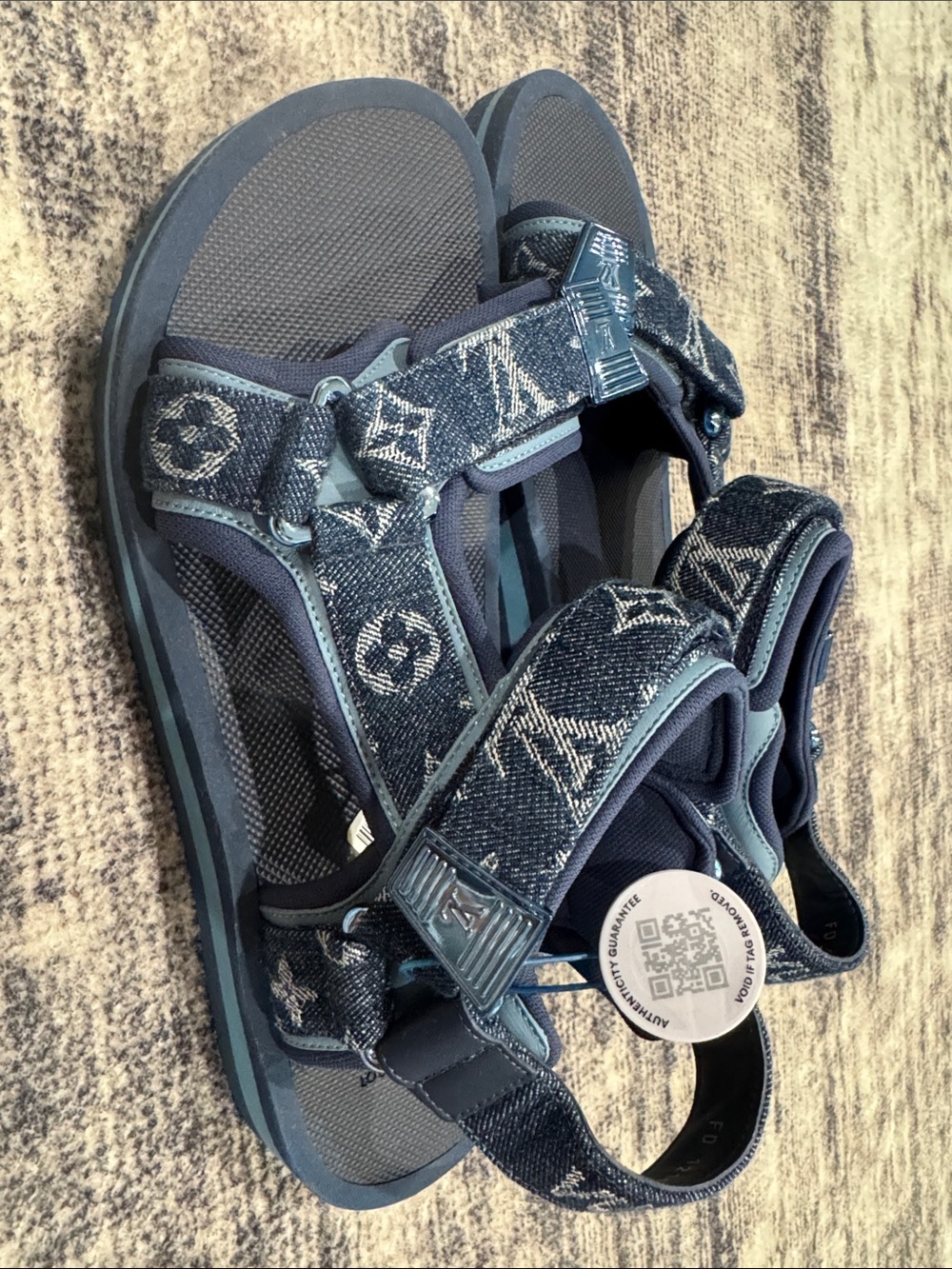 Louis Vuitton Men’s Denim Monogram Velcro Sandals - Blue - Picture 3 of 7